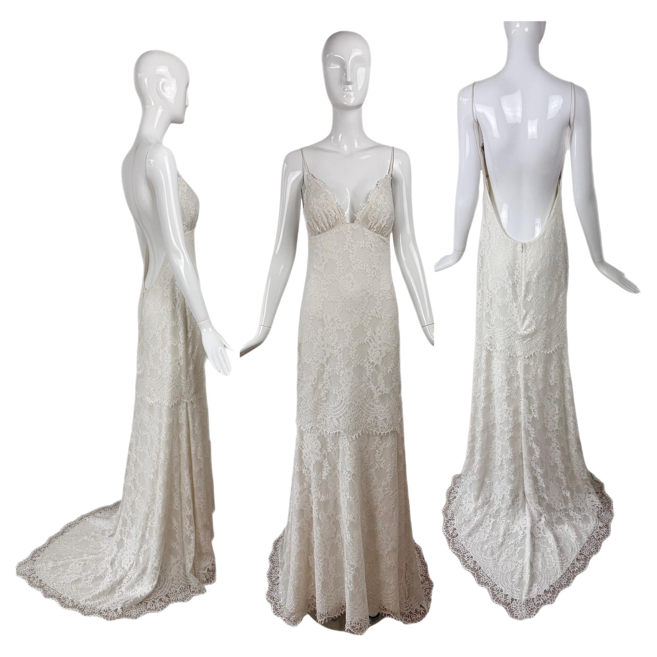 CLAIRE PETTIBONE 2017 Muestra Vestido de novia de encaje marfil Vestido de novia sin espalda en venta