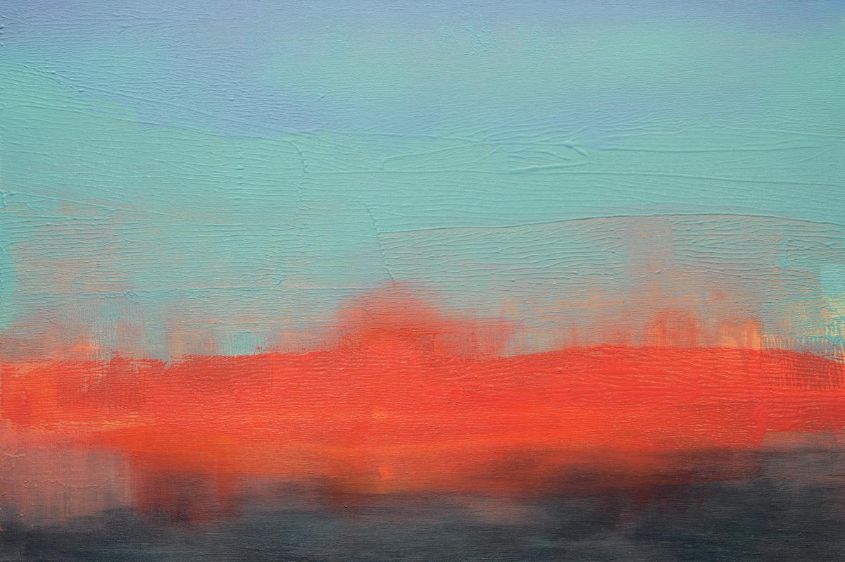 Korallen-Sonnenuntergang – Painting von Claire Pettinati