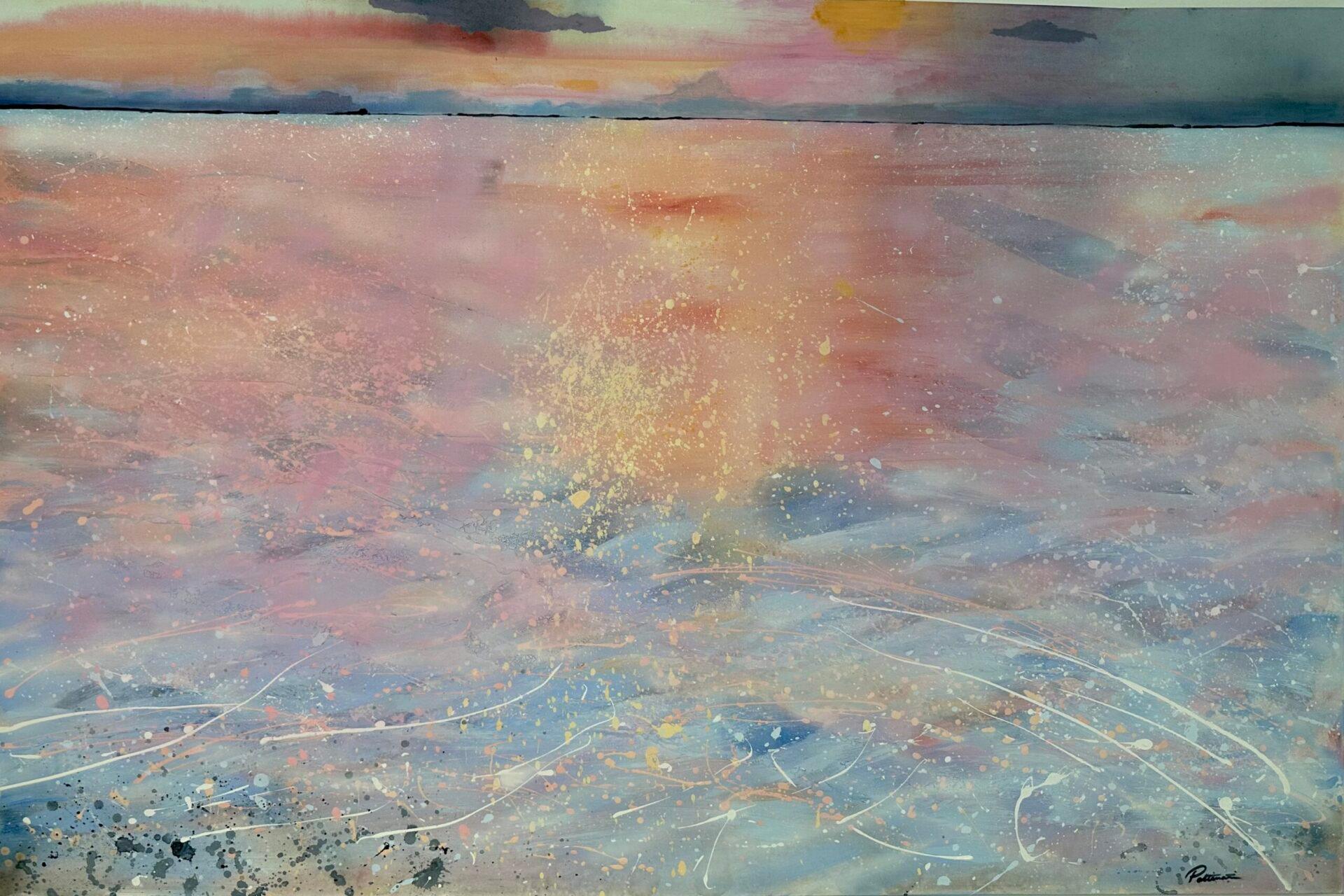 Sonnenuntergang am Rum Point – Painting von Claire Pettinati