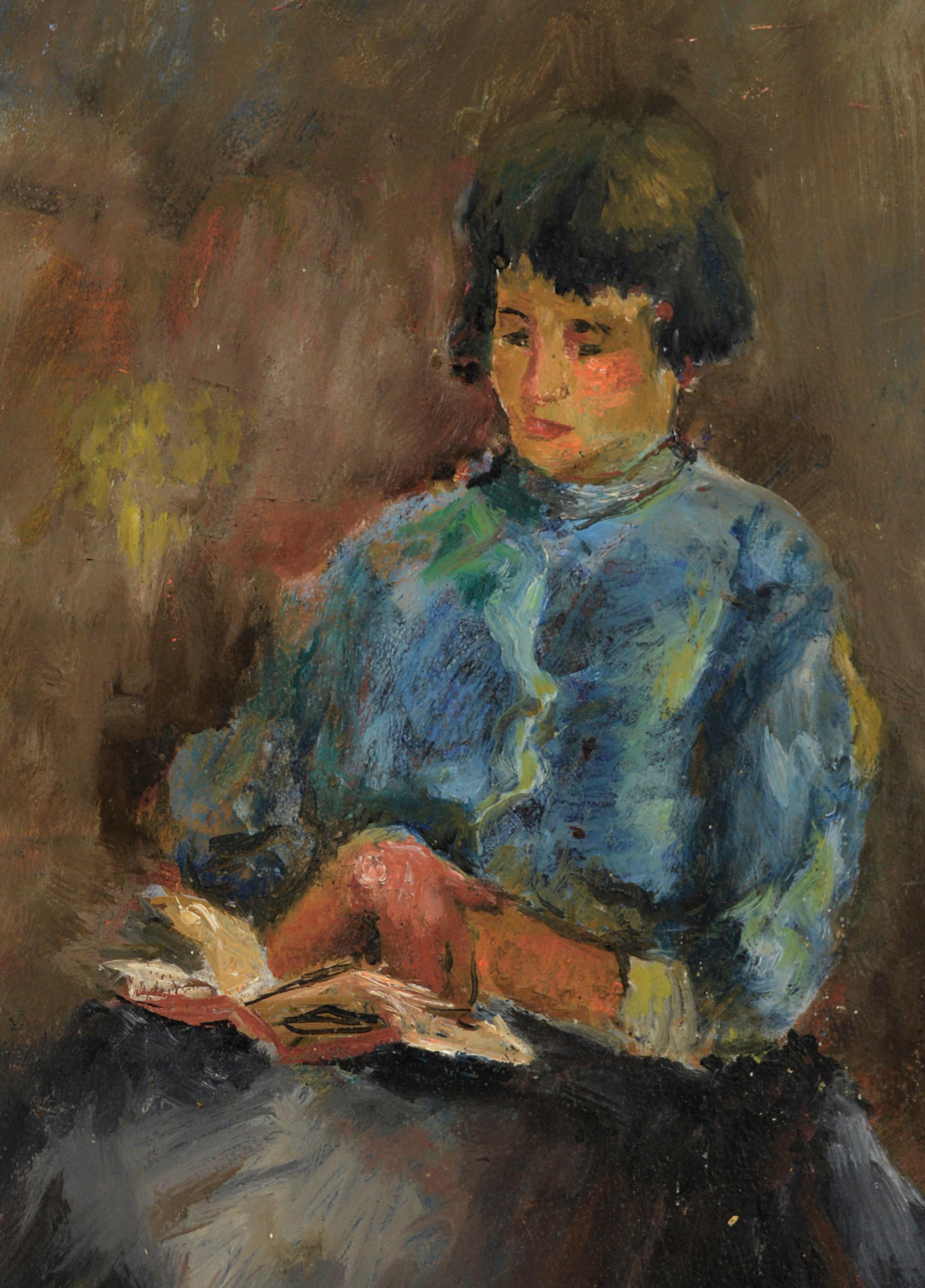 Lesende Frau nach Henri Matisse von Claire Ragueneau
Impressionistische sitzende Frau, die ein Buch liest, nach Henri Matisse von der Künstlerin Claire Ragueneau (Amerikanerin, 1901-1971) aus San Francisco.
Claire stellte in lokalen Banken und