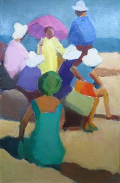 Original Scottish Colourist Mid Century oil painting CORNISH SUMMER BEACH SCENE