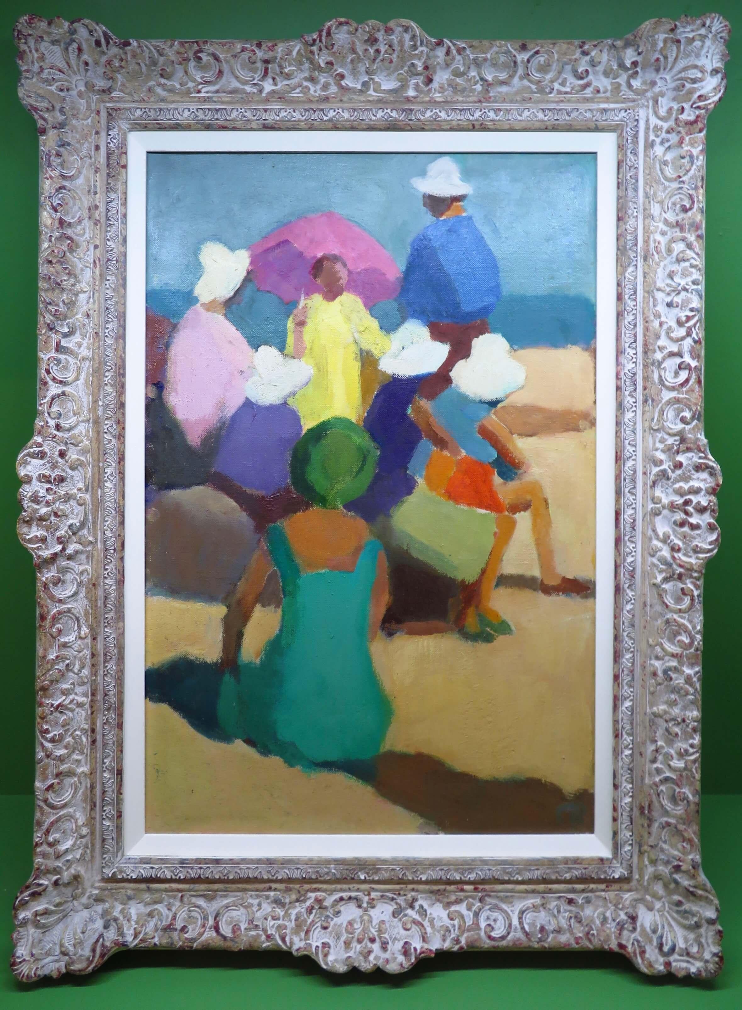 Claire Ritson  Landscape Painting - Original Scottish Colourist Mid Century oil painting CORNISH SUMMER BEACH SCENE