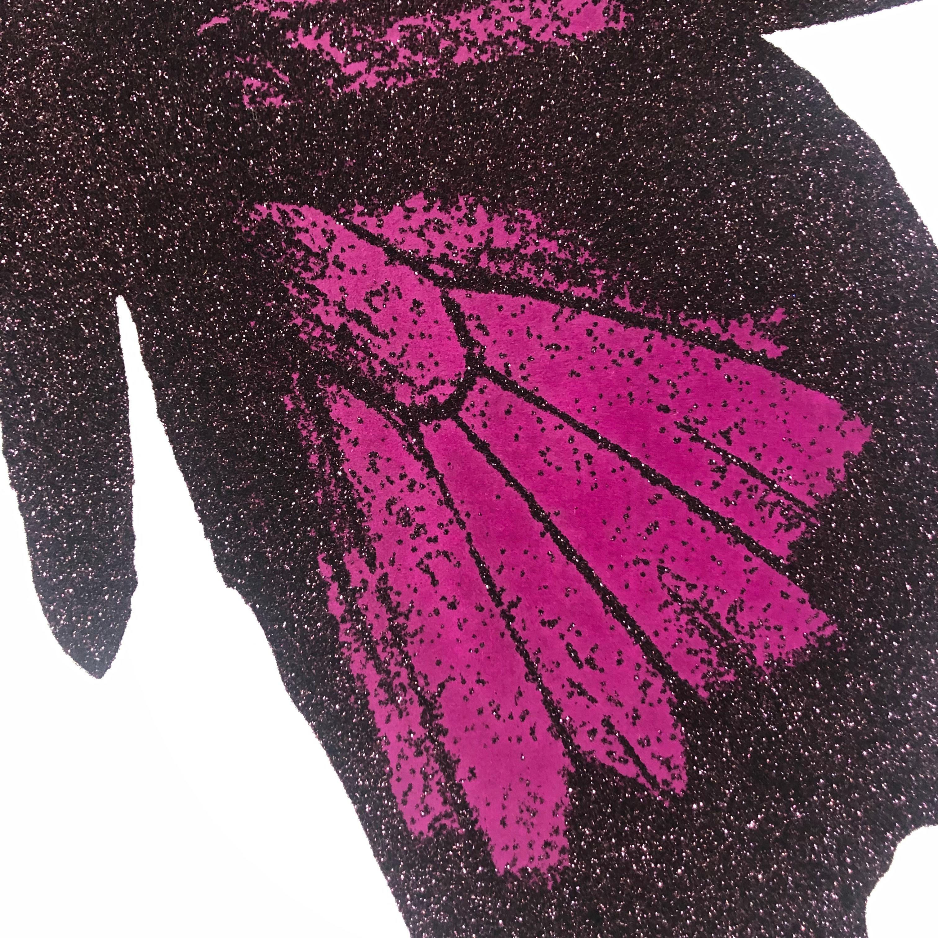 Papilio Ulysses - Aubergine, Handmade Screen Print, Butterfly Art, Diamond dust For Sale 10