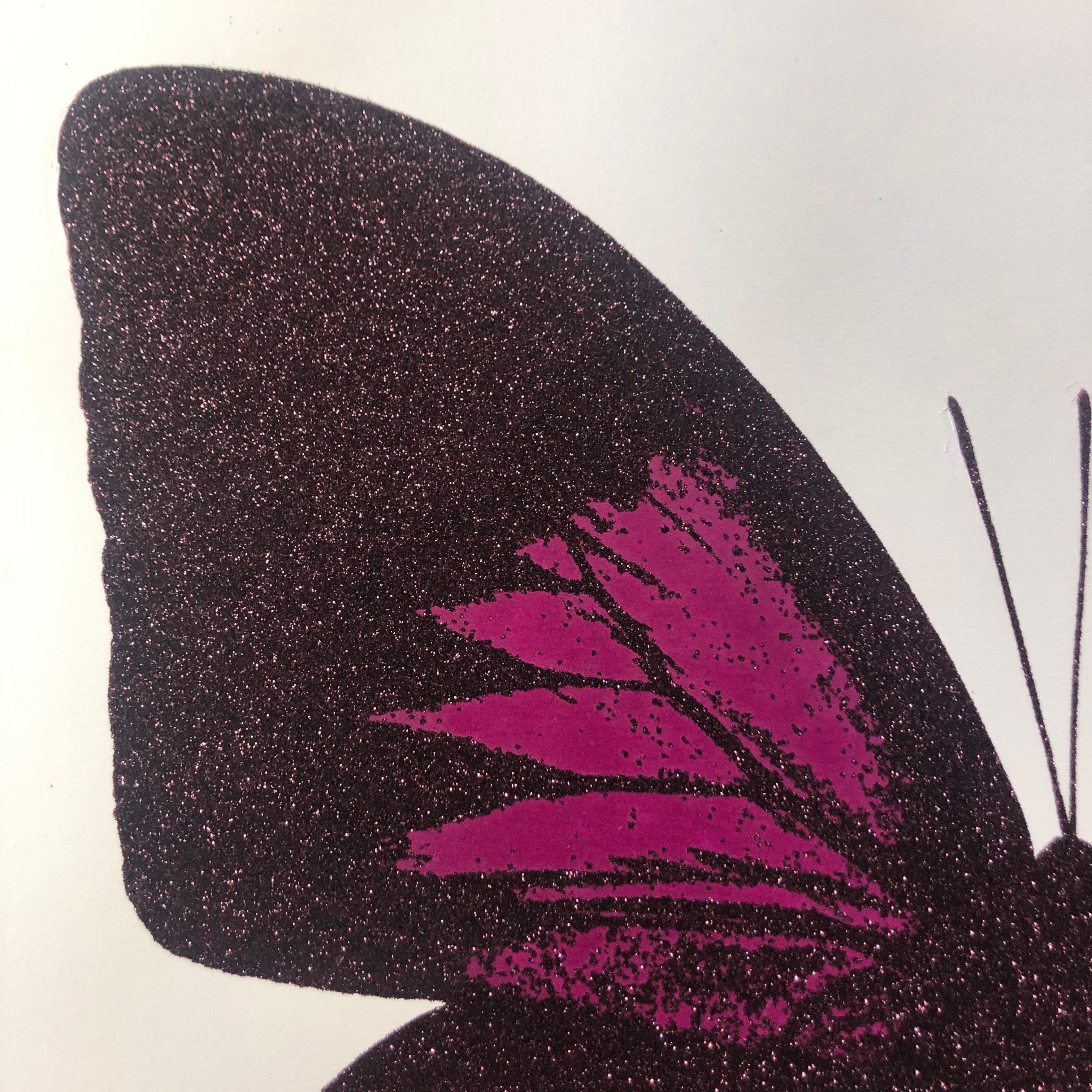 Papilio Ulysses - Aubergine, Handmade Screen Print, Butterfly Art, Diamond dust For Sale 11
