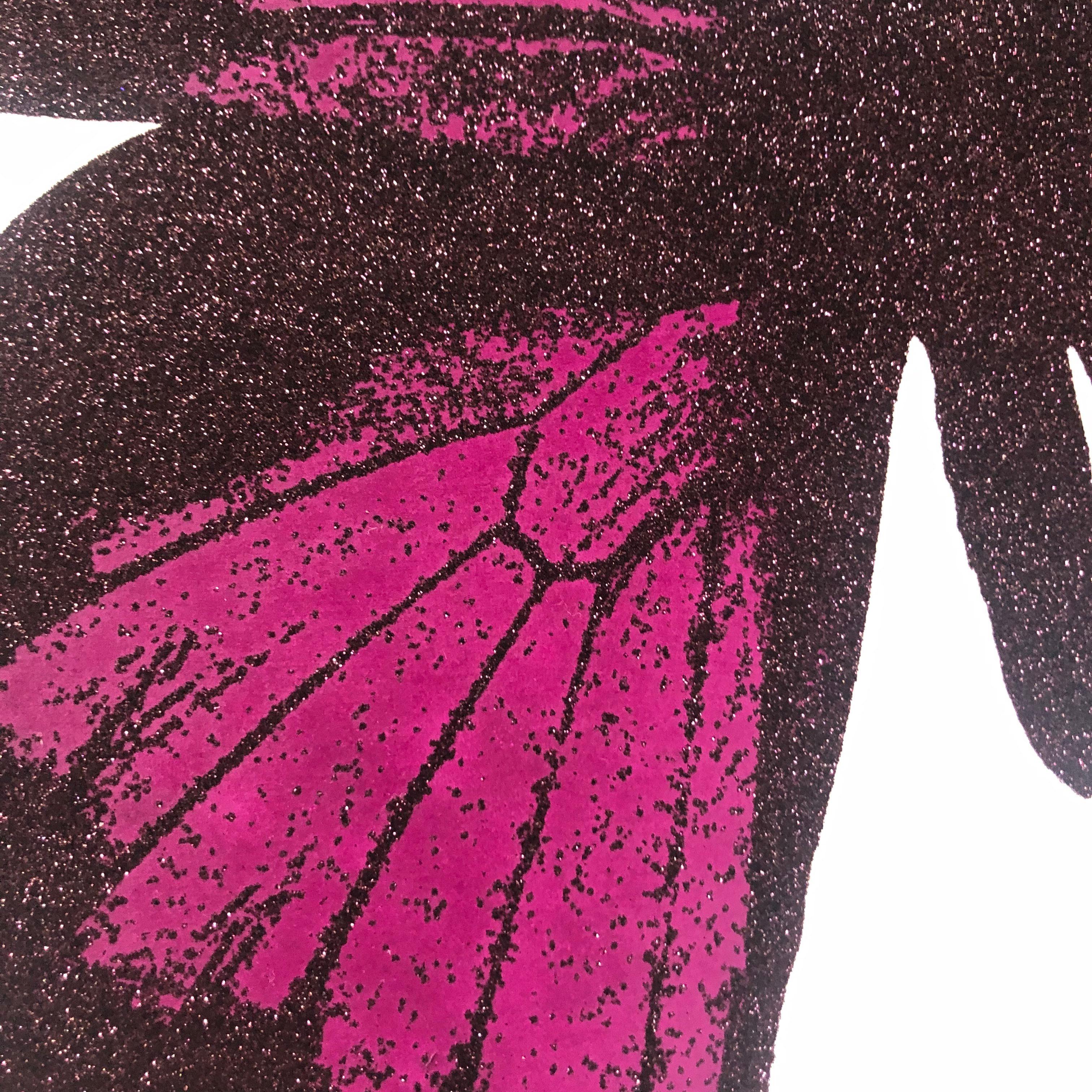 Papilio Ulysses - Aubergine, Handmade Screen Print, Butterfly Art, Diamond dust For Sale 12