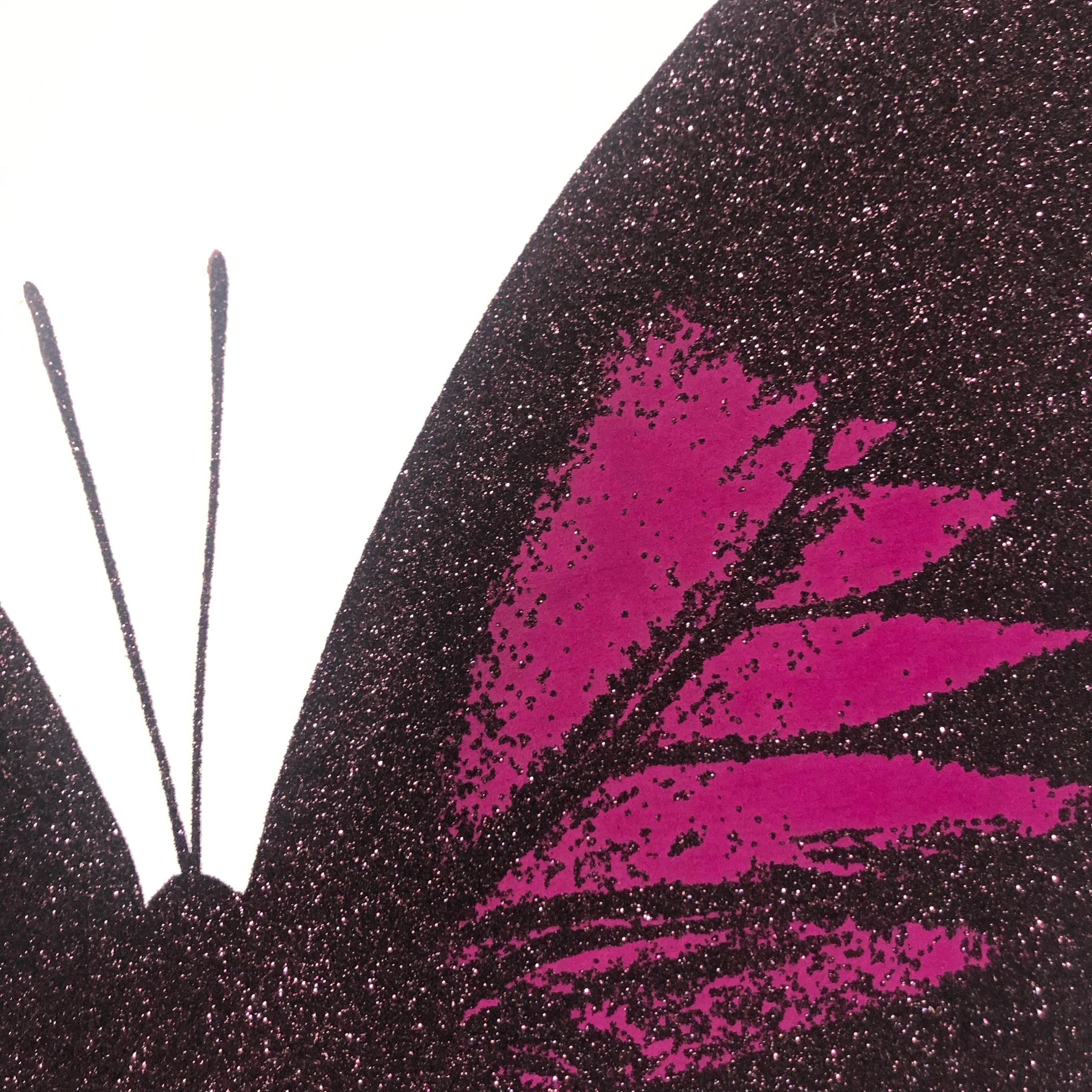 Papilio Ulysses - Aubergine, Handmade Screen Print, Butterfly Art, Diamond dust For Sale 14
