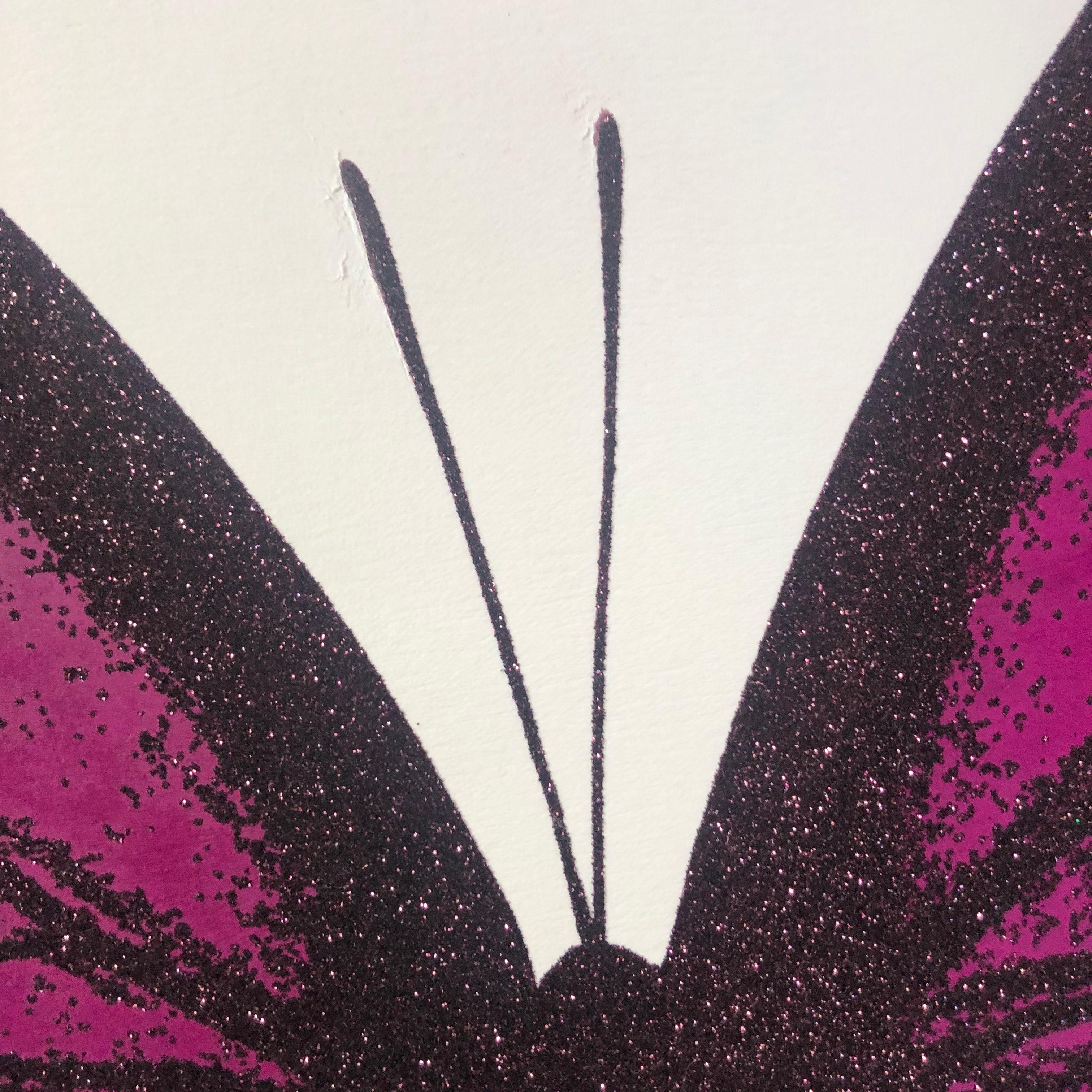 Papilio Ulysses - Aubergine, Handmade Screen Print, Butterfly Art, Diamond dust For Sale 2