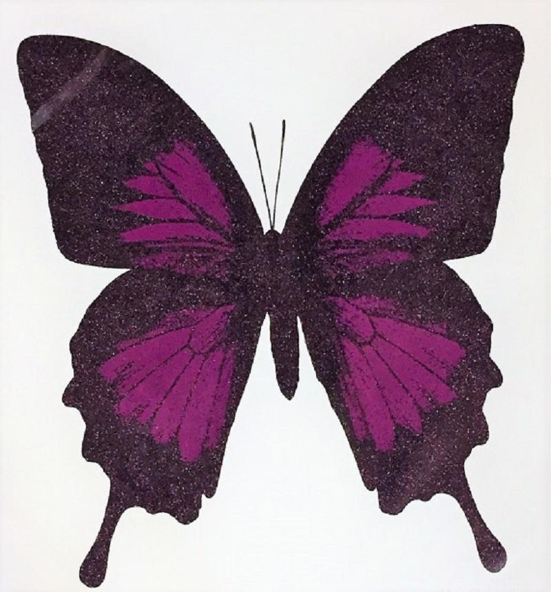 Claire Robinson Still-Life Print - Papilio Ulysses - Aubergine, Handmade Screen Print, Butterfly Art, Diamond dust