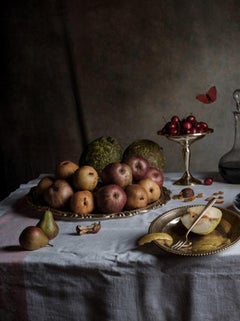 Table Still Life No. 1015 - Feast of pears, lemons, grapes, cherries & cheese