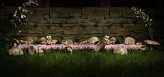 The Hedgehog Feast - Animal picnic table setting w/ flowers, mushrooms, & lamps
