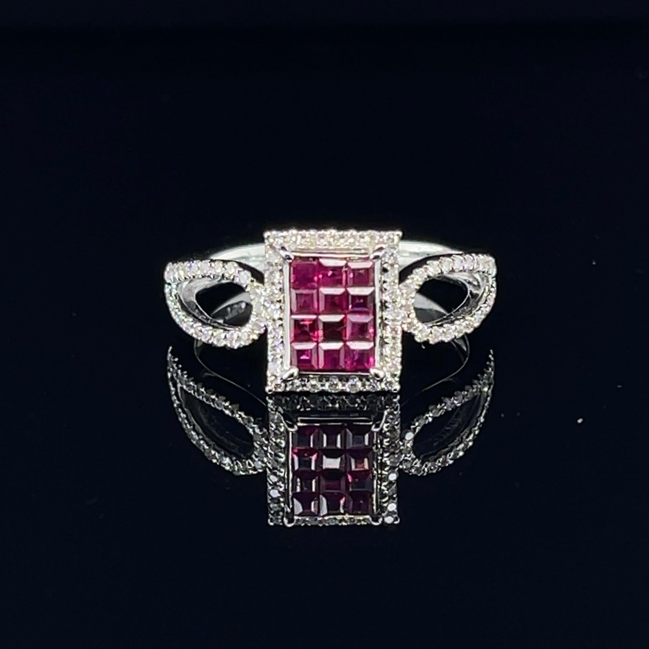 Contemporary 'Claire' Ruby and diamond ring in 18CT white gold For Sale