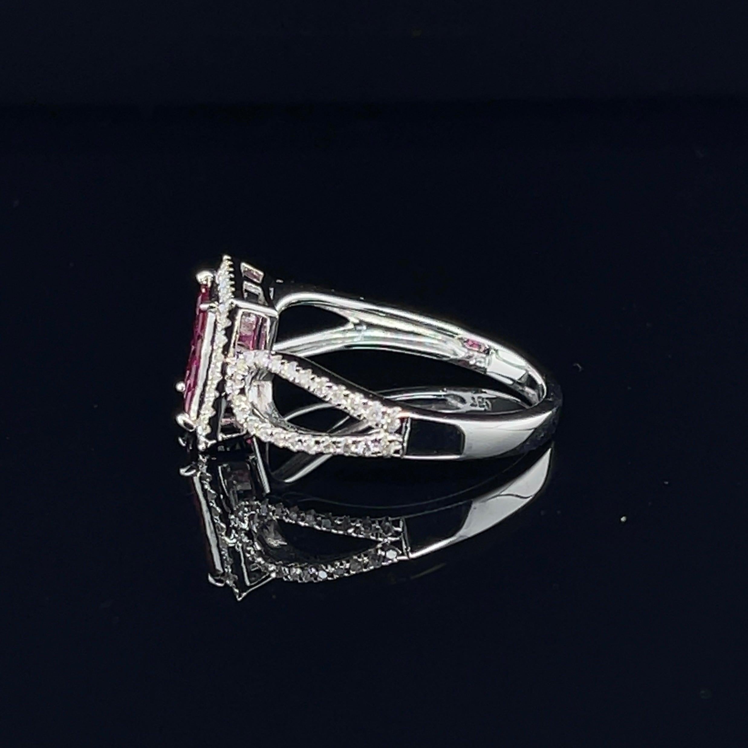Round Cut 'Claire' Ruby and diamond ring in 18CT white gold For Sale
