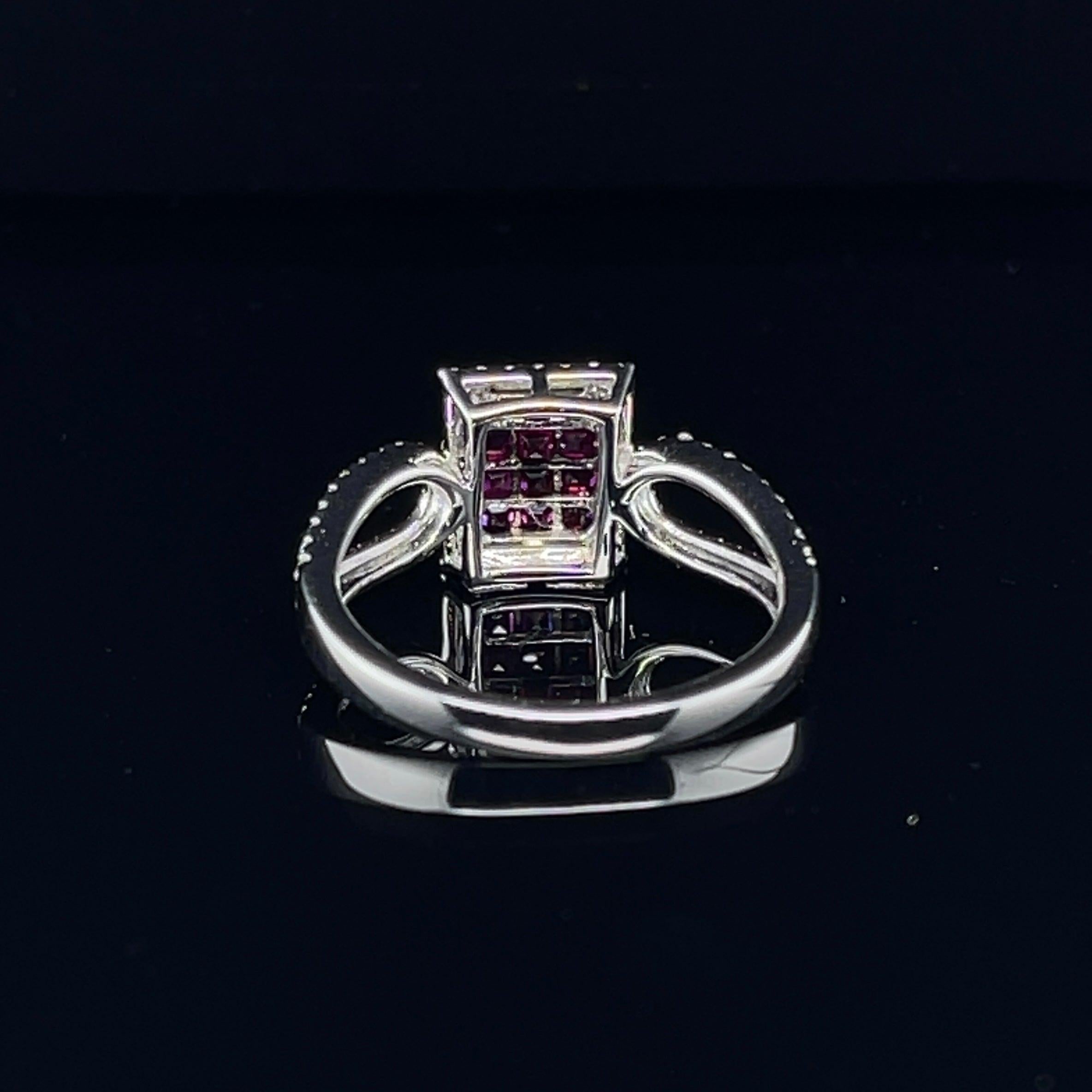 Women's or Men's 'Claire' Ruby and diamond ring in 18CT white gold For Sale