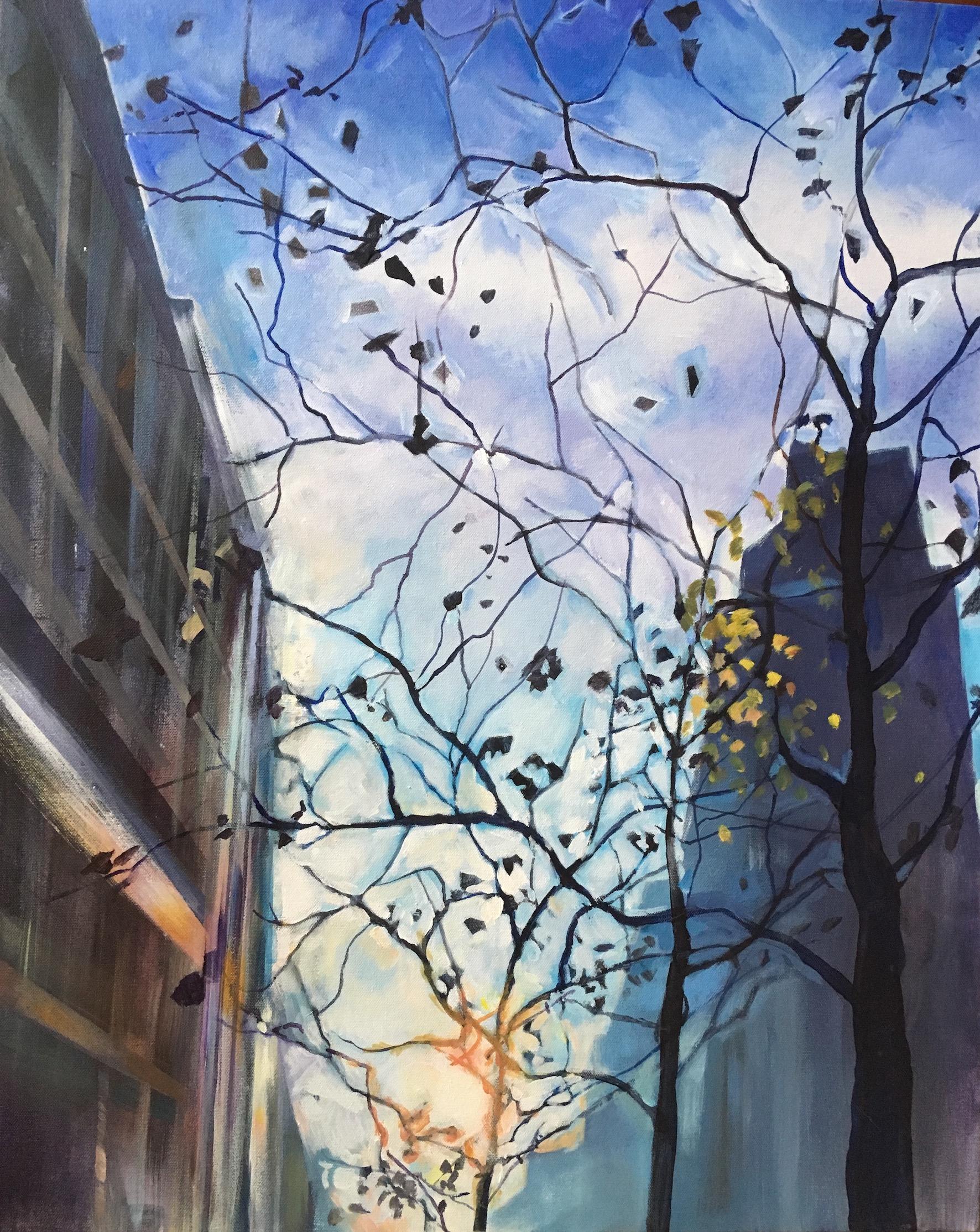 Claire Smith Landscape Painting - December in the City - contemporary cityscape San Francisco winter painting