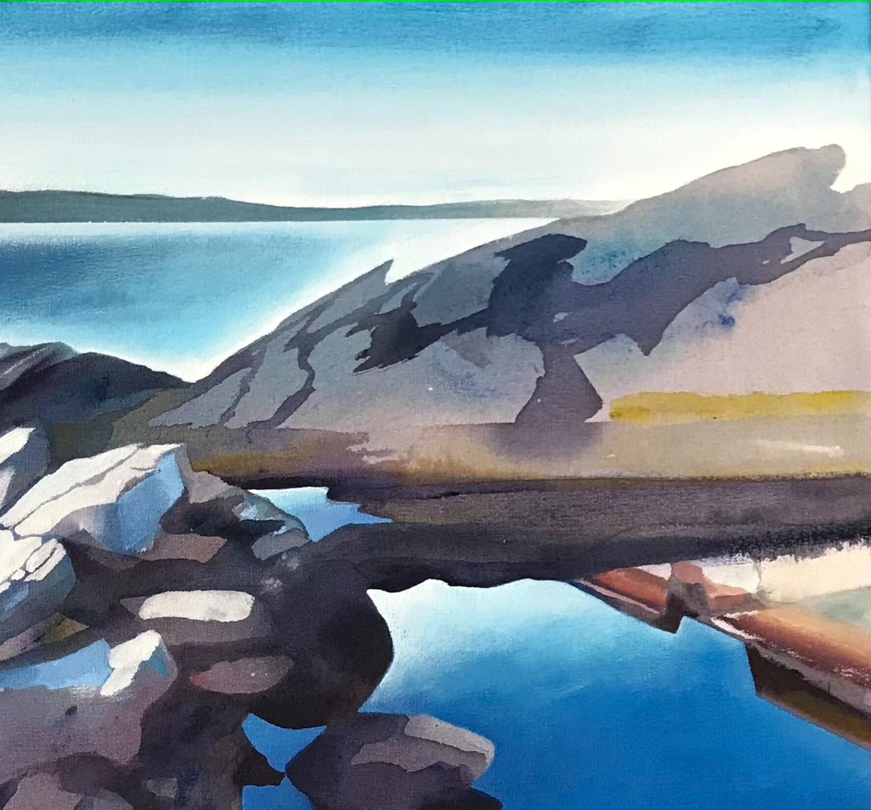 Dynamic Shapes - Liminal Rock-pools of Southern Norway: Acrylic on Canvas - Painting by Claire Smith
