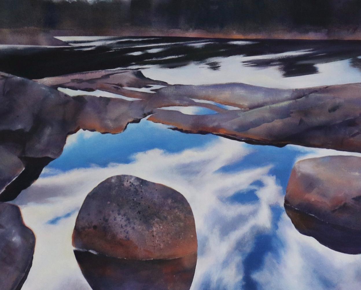 Movik II - Liminal Vista, Norwegian Rock-pool: Acrylic on Canvas - Painting by Claire Smith