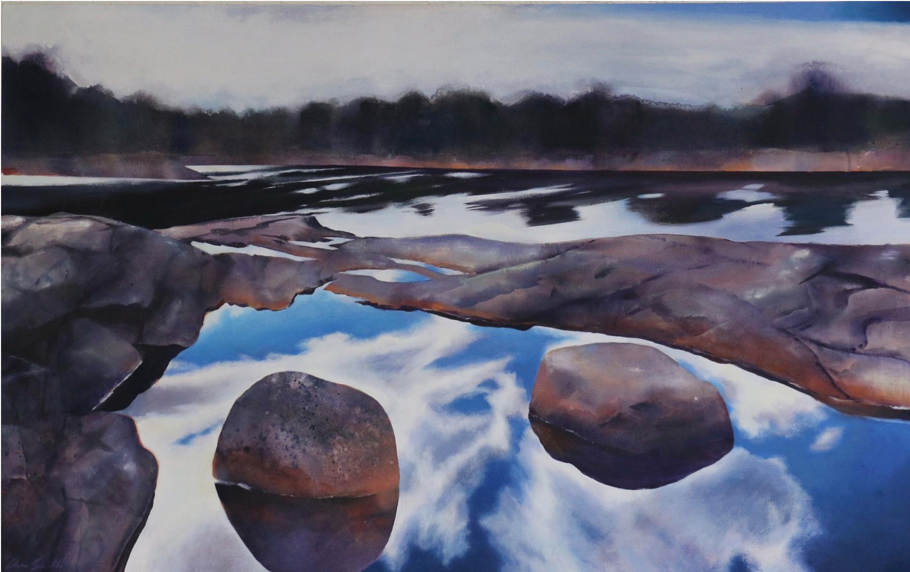 Claire Smith Landscape Painting - Movik II - Liminal Vista, Norwegian Rock-pool: Acrylic on Canvas