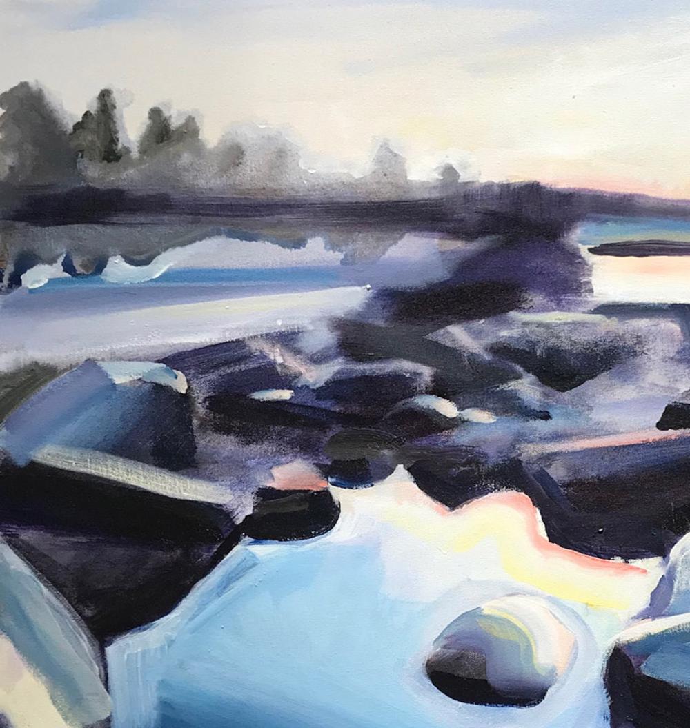 Rock, Late Afternoon - Norwegian Rockpool / Seascape, Acrylic on Canvas - Painting by Claire Smith