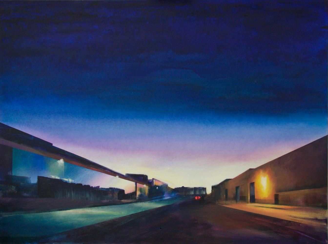 Landscape Painting Claire Smith - Sunset, San Francisco I - Paysage urbain riche en couleurs, acrylique sur toile