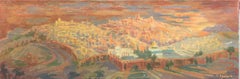 Jerusalem Old City Oil Painting Cityscape by Noted Hungarian Israeli Artist