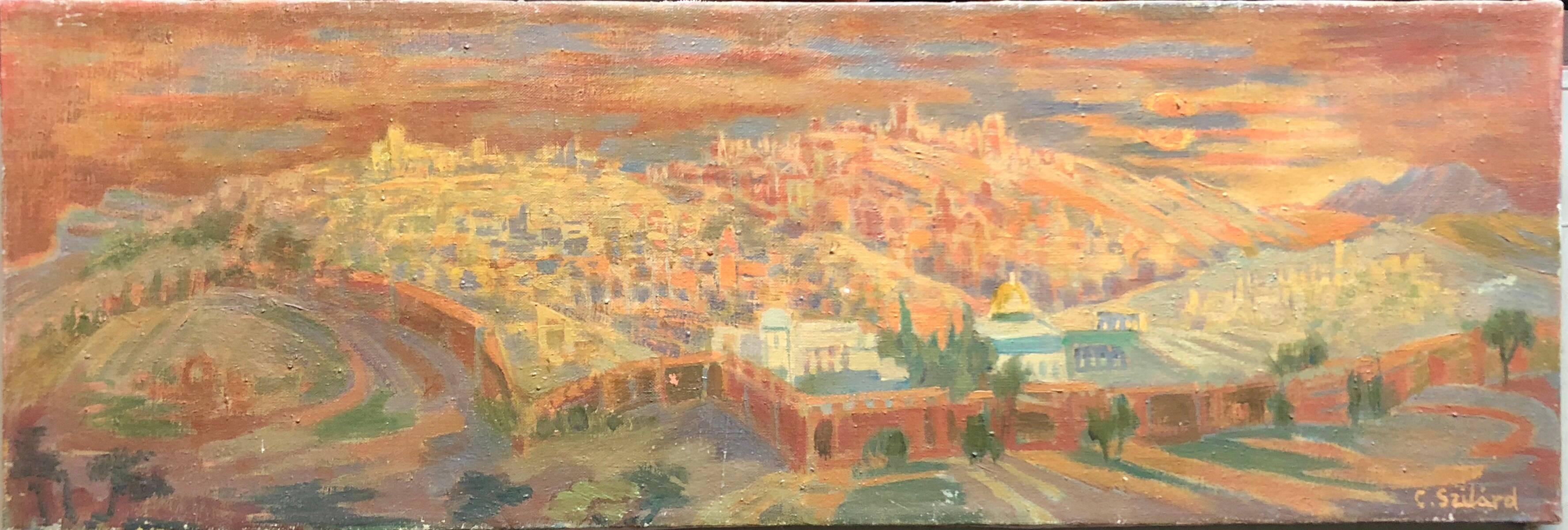 Claire Szilard Landscape Painting - Jerusalem Old City Oil Painting Cityscape by Noted Hungarian Israeli Artist