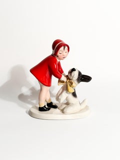 Claire Weiss Goldscheider Keramikfigur von kleinem Mädchen mit Terrier 1930s