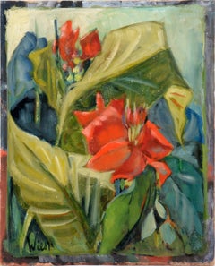 Retro "Canna Lilies" - Modernist Still Life in Oil on Artist's Board