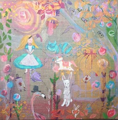 Alice, Original illustration on raw linen, stencils and metallic paints 