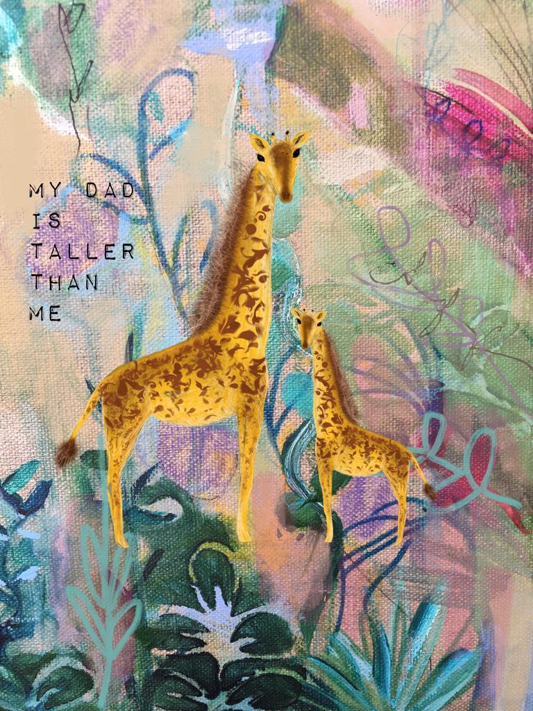 Claire Westwood Landscape Painting - Giraffe Dad Limited edition print of 30 Father's dad day diamond dust signed 