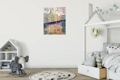 Imagined Land Original, Raw linen canvas, rose gold background, abstract Signed