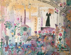 My Day, fantasy land, wonderful flowers, lady, layers of paints stencil, collage