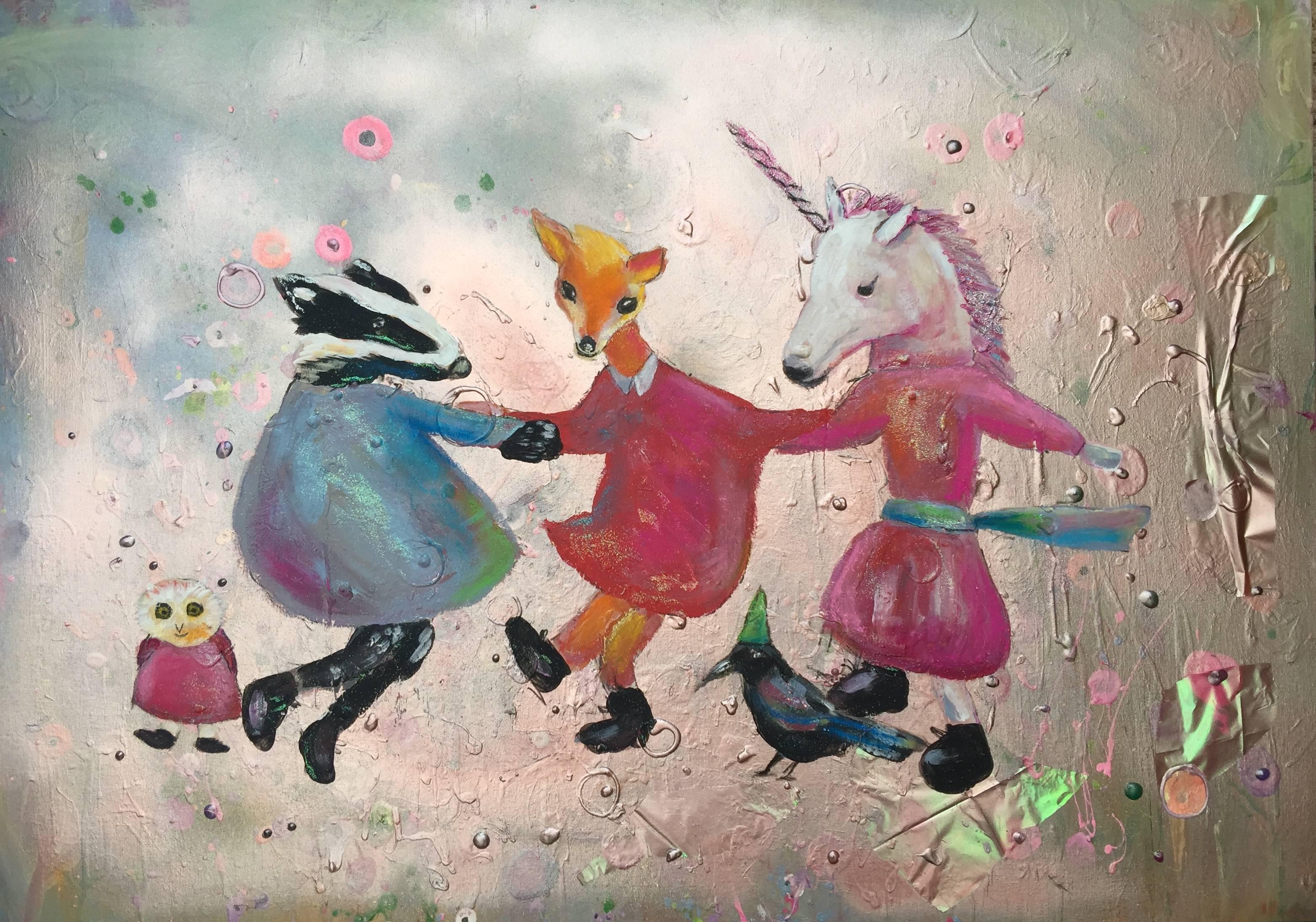 Claire Westwood Animal Painting - Unicorn Dance, Original, Acrylic Paint, and Household Paint, Original, Signed