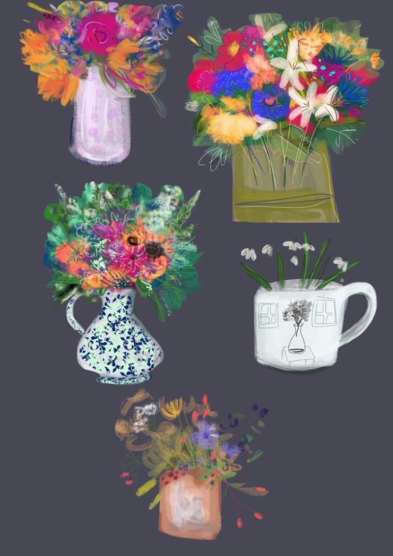 Claire Westwood Still-Life Print - vintage flowers 3