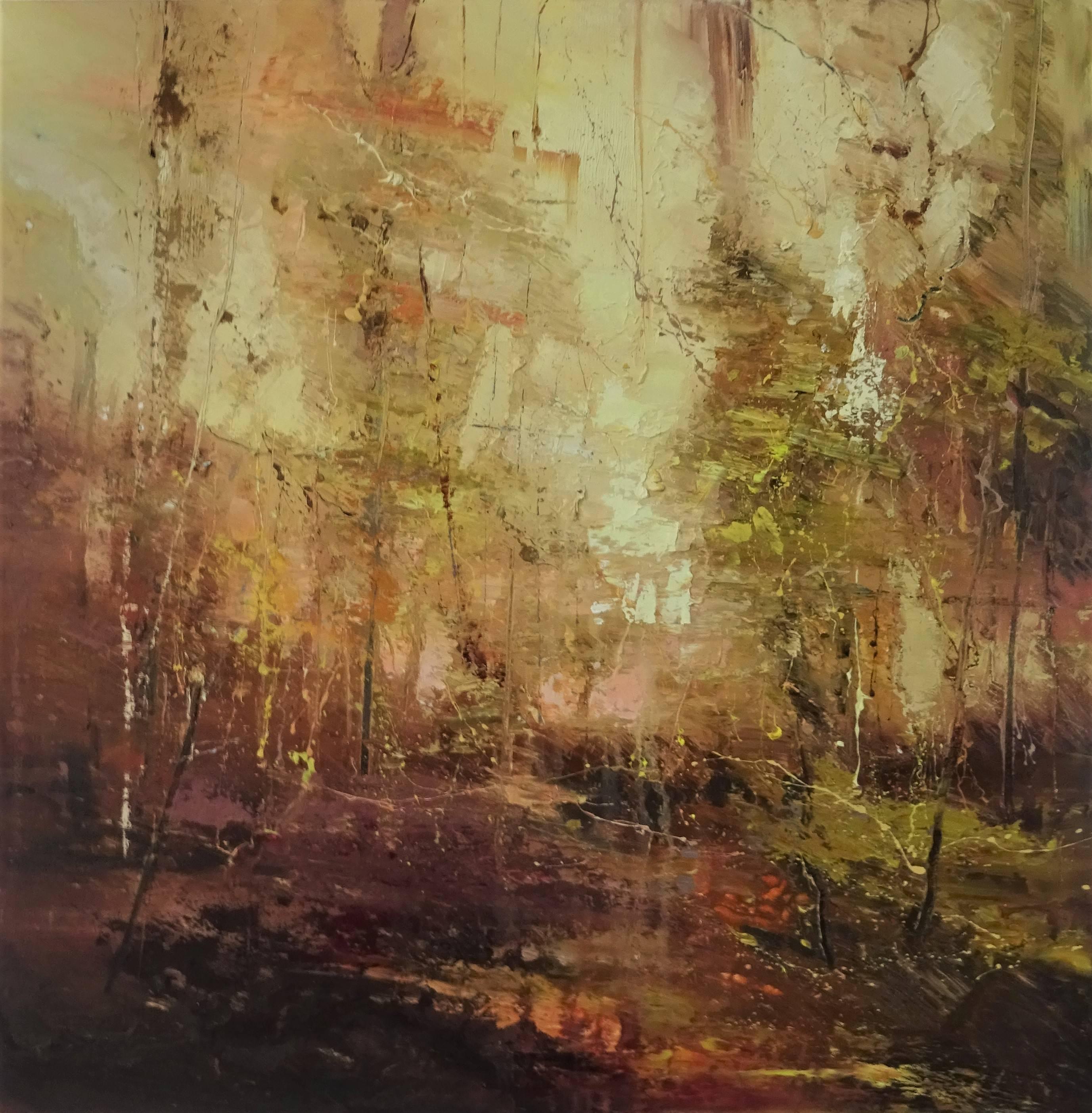 Claire Wiltsher Landscape Painting – Herbst-Sensation  -Zeitgenössische abstrakte Landschaftsmalerei Öl auf Leinwand  