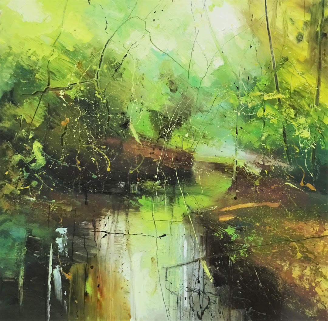 Claire Wiltsher Landscape Painting - Beneath the Surface VI - contemporary abstract landscape oil painting on canvas