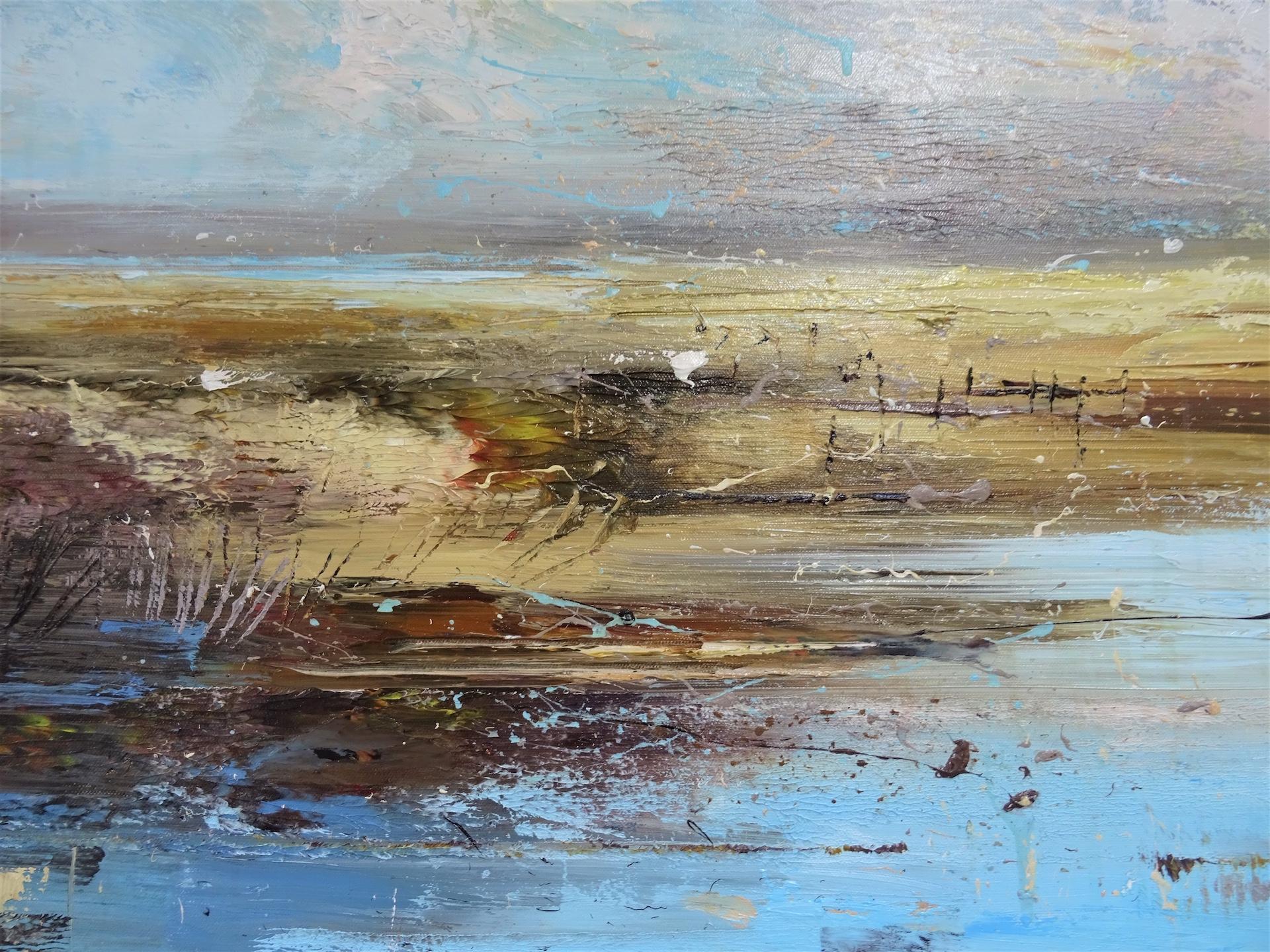Marshland Against the Elements, Blue Landscape Painting, Semi Abstract Art For Sale 2