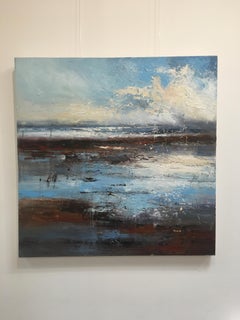 Marshland - contemporary abstract blue sky clouds landscape oil painting