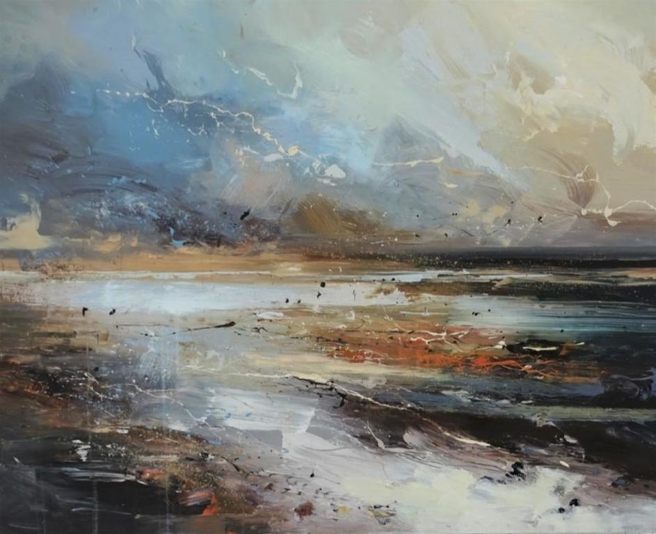 Claire Wiltsher Landscape Painting - Night Vision VII - contemporary oil abstract landscape painting