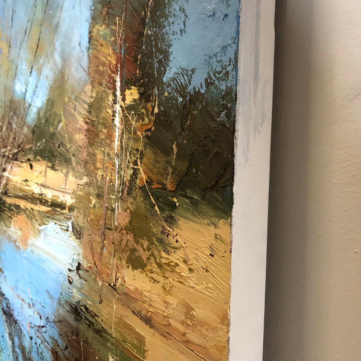 Riflettendo la superficie iii DI CLAIRE WILTSHER, Paesaggio astratto originale - Landscape Painting Grigio di Claire Wiltsher