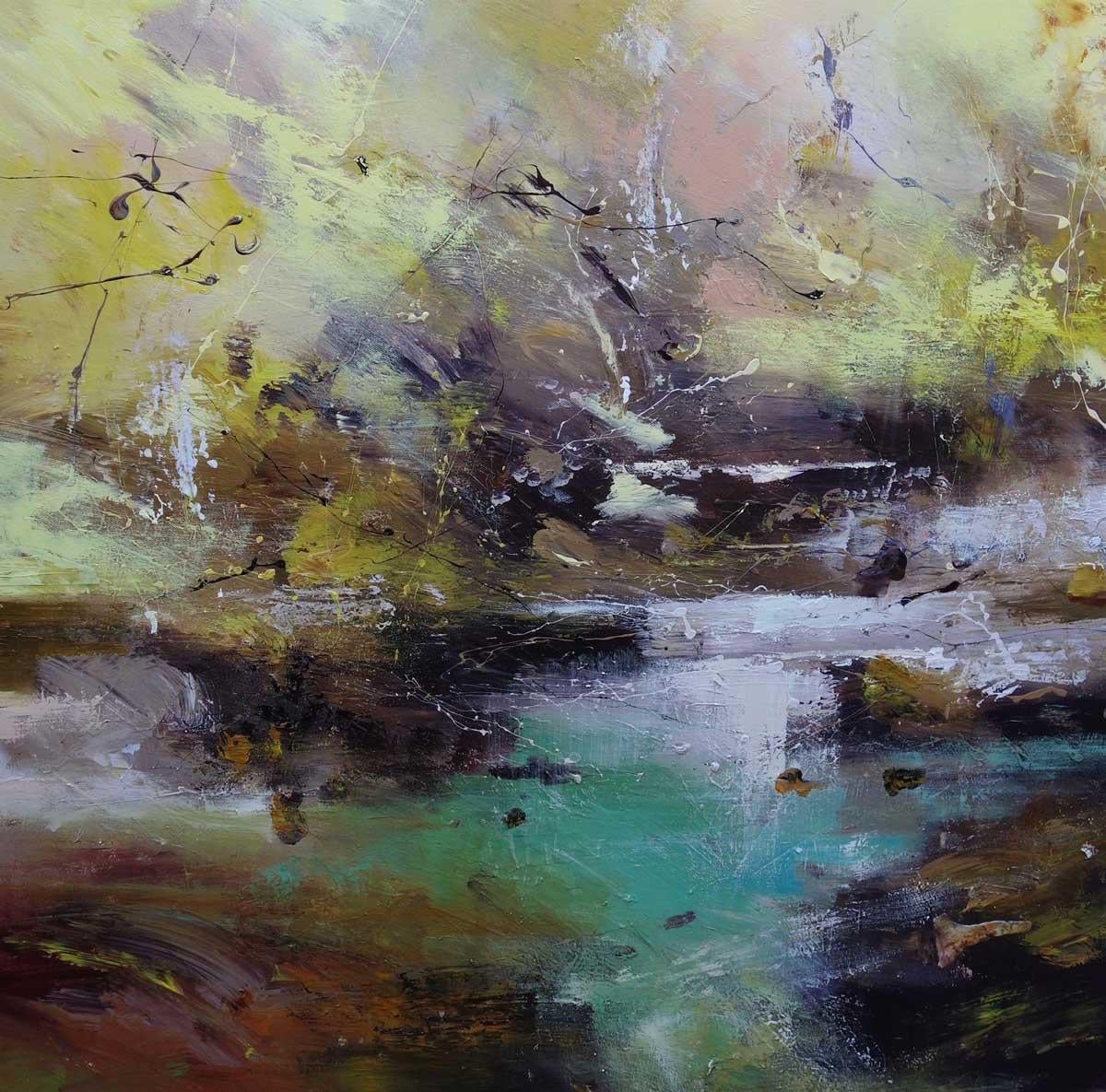 Claire Wiltsher Landscape Painting - Ripples Under the Surface - Contemporary British Landscape: Oil Paint on Canvas