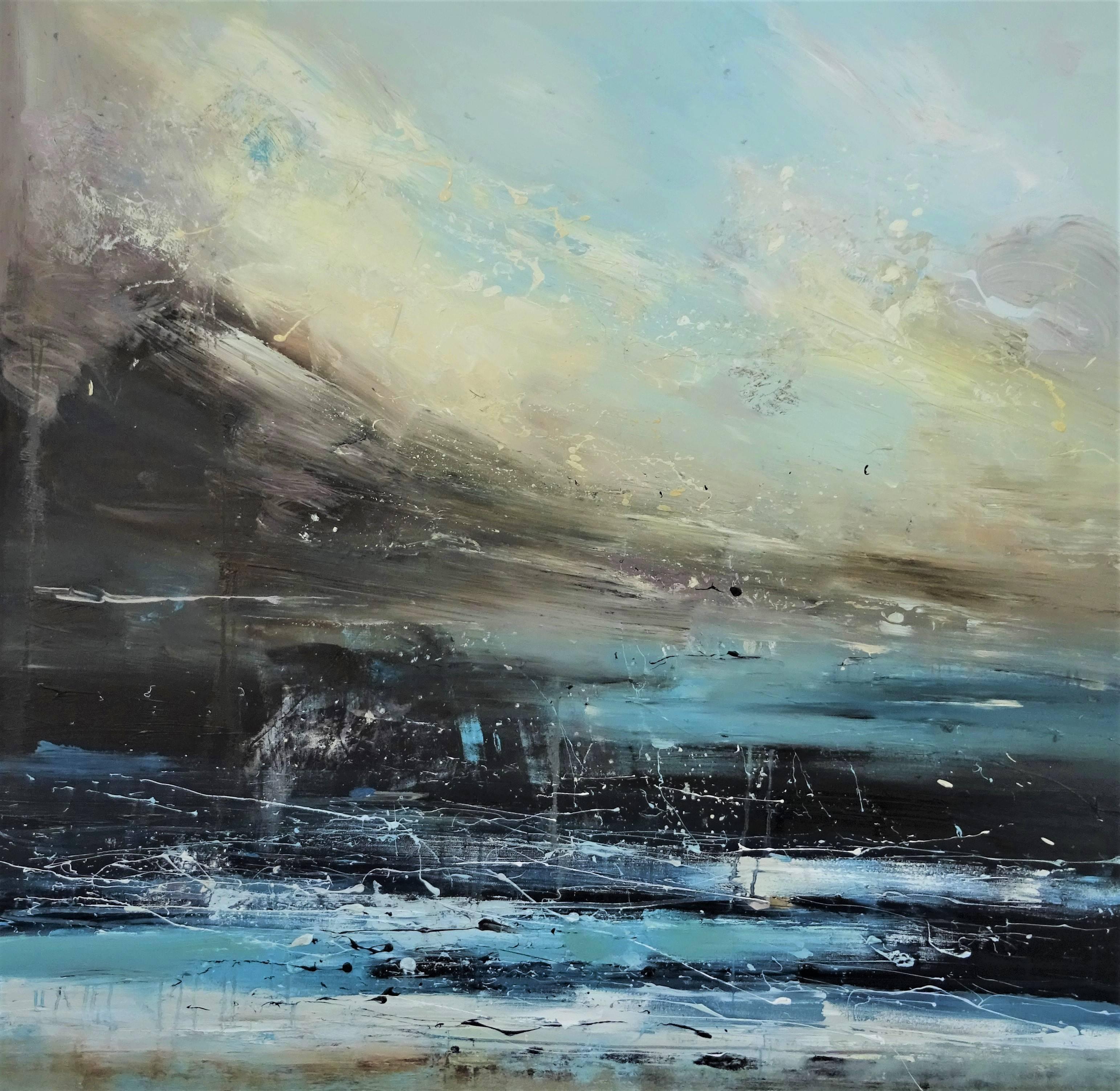 Claire Wiltsher Abstract Painting - Sea Dawning 3 - contemporary abstract stormy landscape painting oil on canvas 