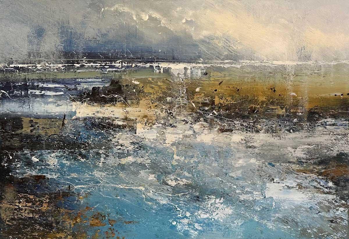 Figurative Painting de Claire Wiltsher - Cicatrices marinas - Paisaje figurativo británico / Pintura al óleo sobre lienzo