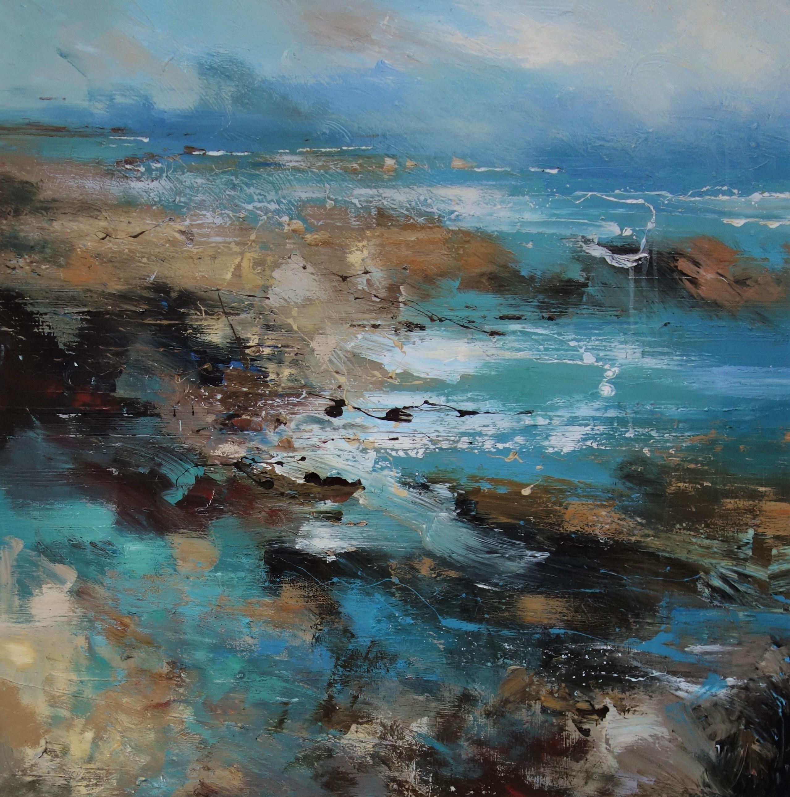 Claire Wiltsher Figurative Painting - Sea Treasure III - contemporary abstract landscape coastal sea weather oil paint