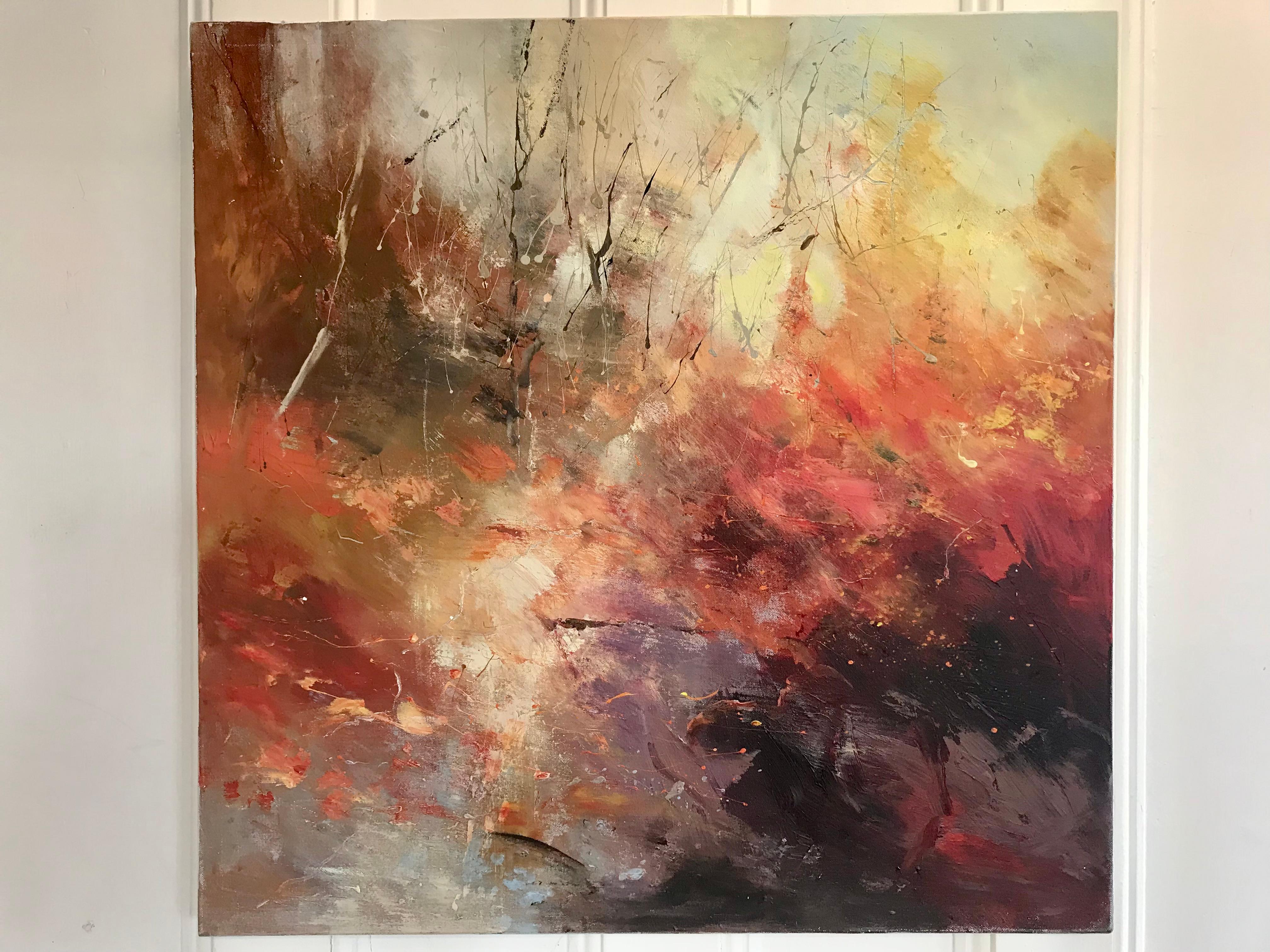 Schaft des Lichts, Original abstraktes Gemälde, Öl und Mischtechnik – Painting von Claire Wiltsher