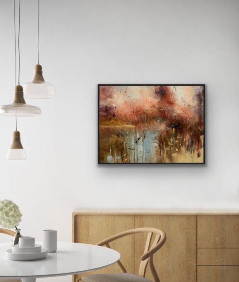 Sundown, Abstract Landscape Painting, Expressionist Sunset Art, Pastel Artwork For Sale 5