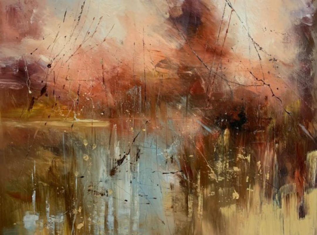 Sundown is an original abstract landscape painting by artist Claire Wiltsher. The 
Claire Wiltsher is the 2018 winner of the Artists and Illustrators magazine Artists of the year. Claire Wiltsher is a professional landscape painter working from her