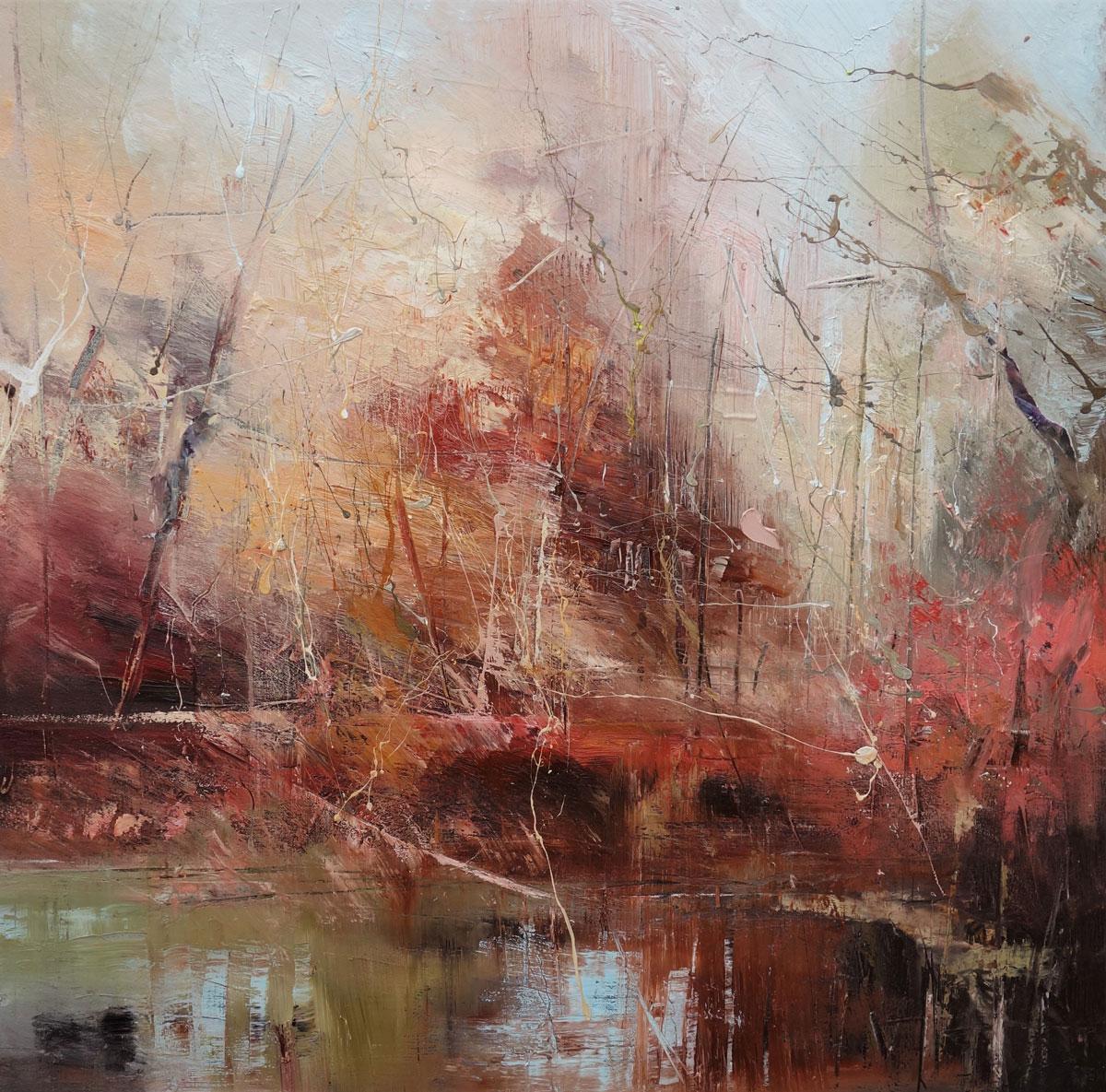 Claire Wiltsher Landscape Painting - Sundown - contemporary abstract landscape oil painting