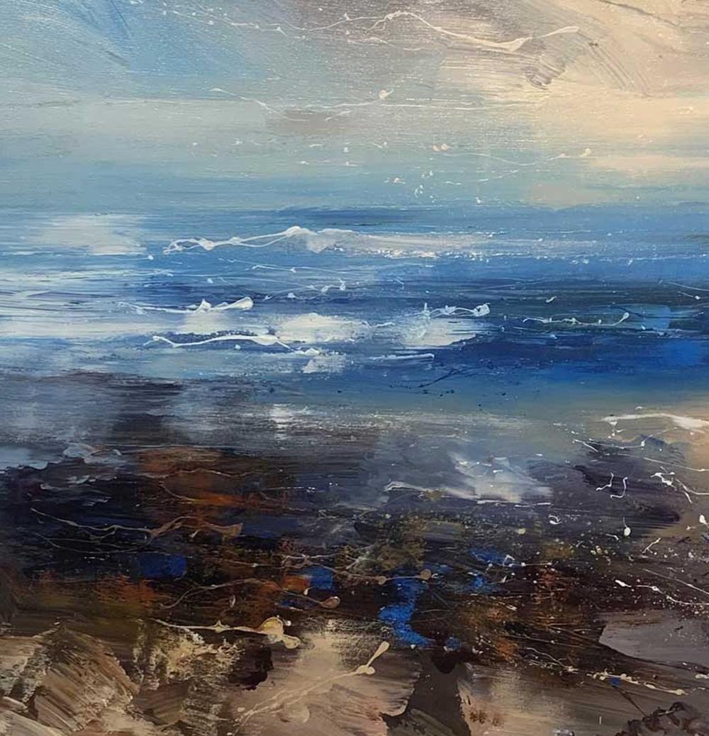The Wave - Contemporary British Seascape: Oil Paint on Canvas - Painting by Claire Wiltsher
