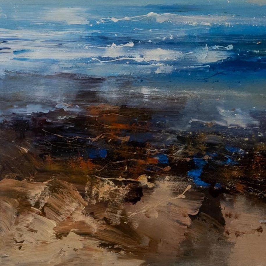 The Wave- Figurative British Landscape / Oil Paint on Canvas - Contemporary Painting by Claire Wiltsher