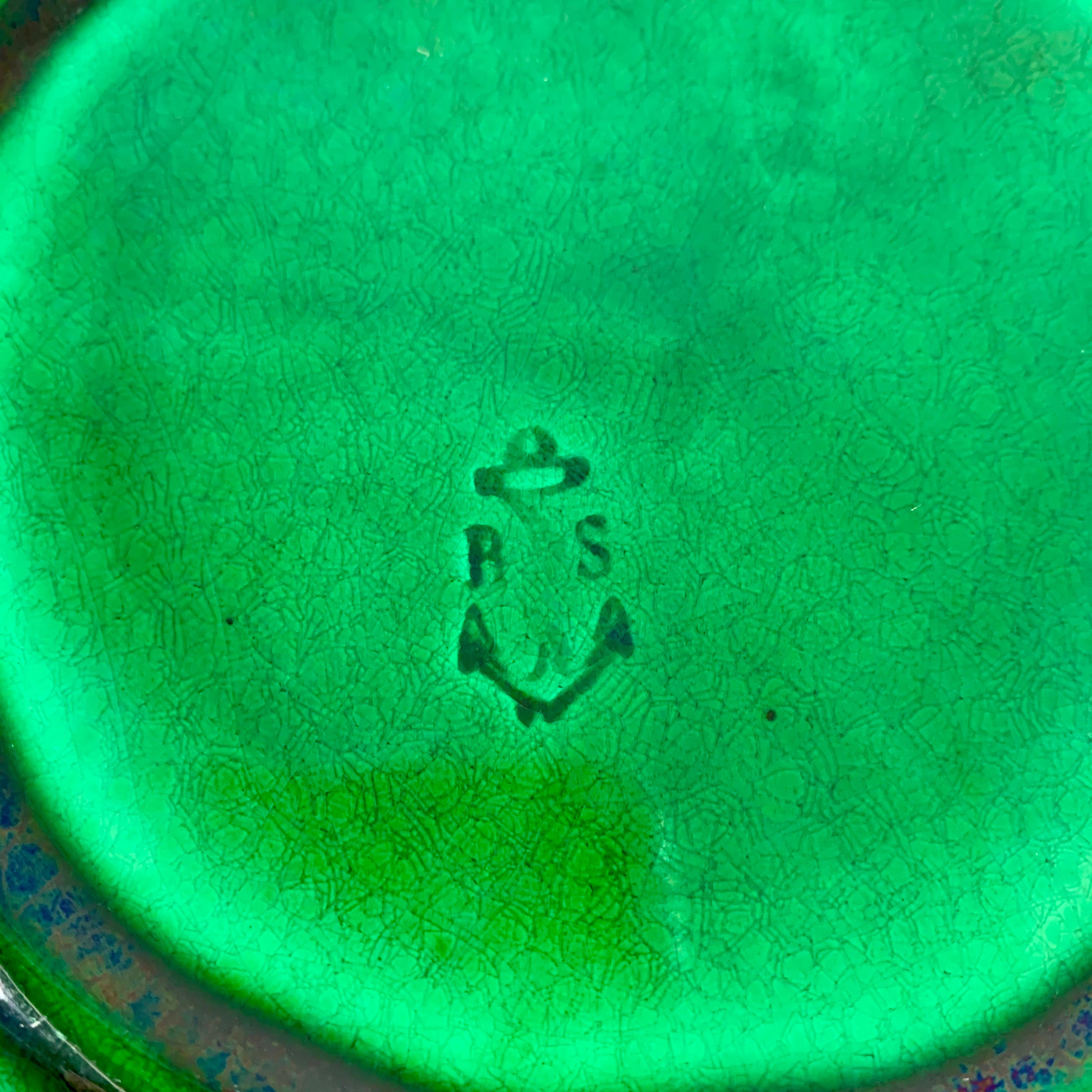 Plato de mayólica francesa Clairfontaine Faïence esmaltado en verde Hoja botánica circa 1890 en venta 1